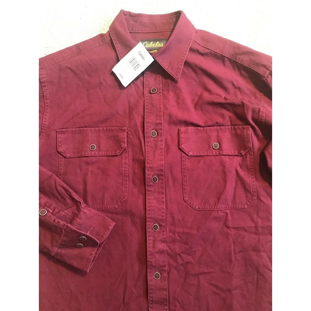 Cabela's Men's Shirt Medium Cordovan Adjustable Sleeve Shirt Burgundy #1650